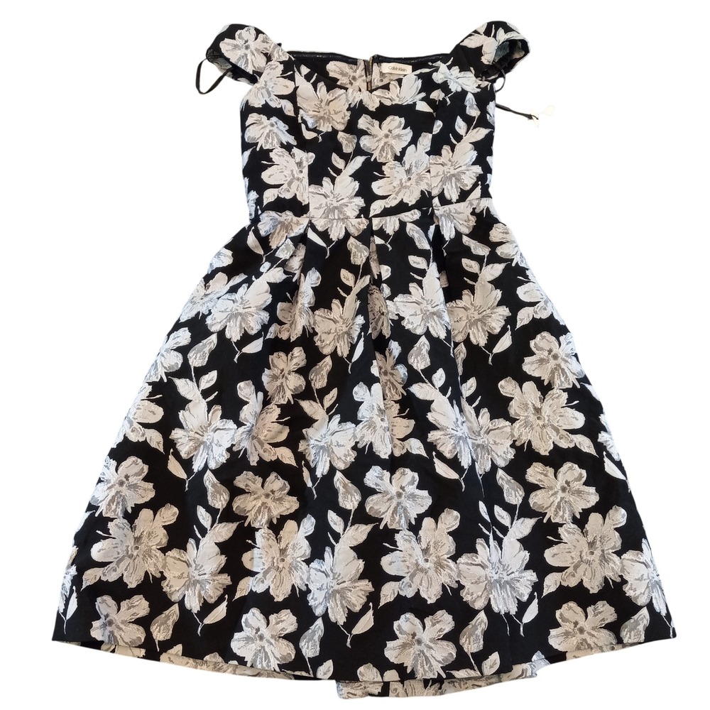 Calvin Klein Silver Floral Jacquard Off Shoulder Cocktail Dress Retail $159